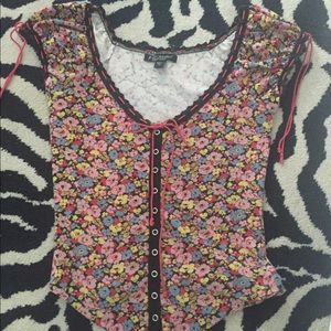 Betsey Johnson fun floral cap sleeve top.